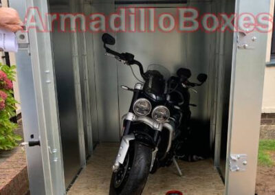 Triumph Rocket Fatboy ArmadilloBoxes secure motorcycle shed